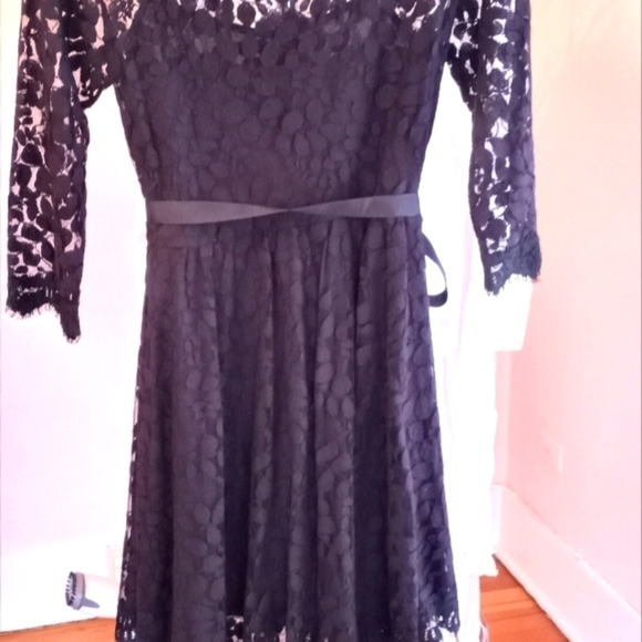 Free People Dress Black Lace Boho 'Queens Love' Mini Ribbon Waist - Picture 8 of 10